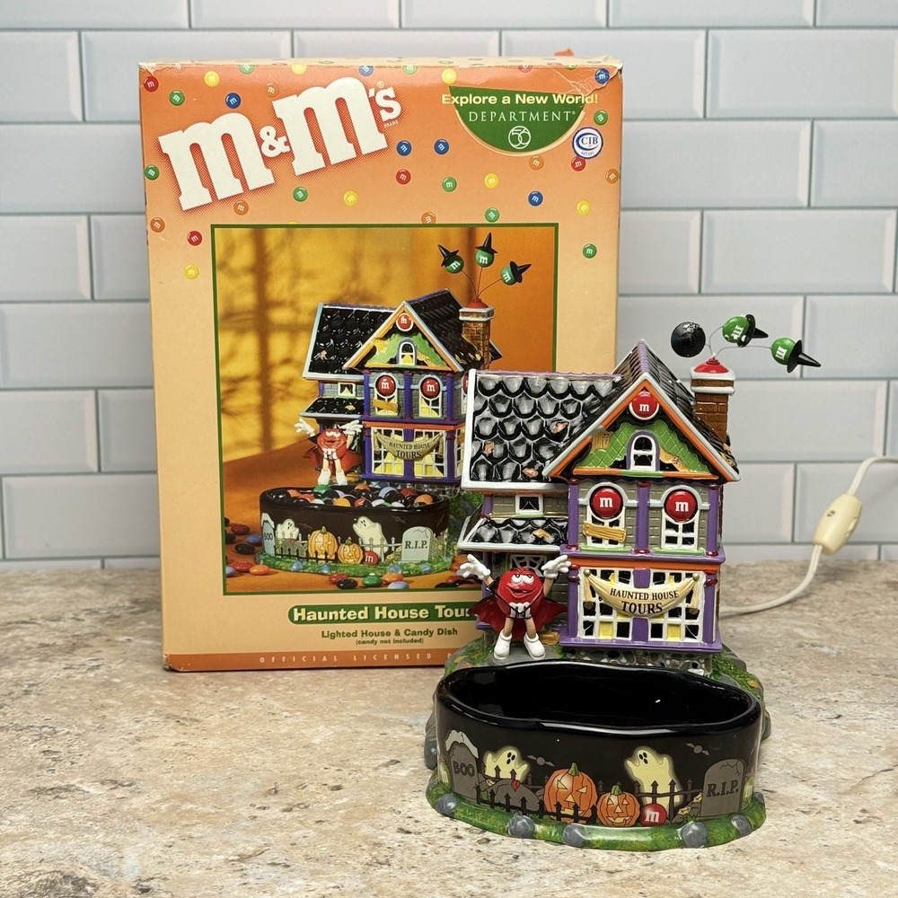 Dept 56 M&Ms Haunted House Tours With Candy Dish Lighted Halloween Working
